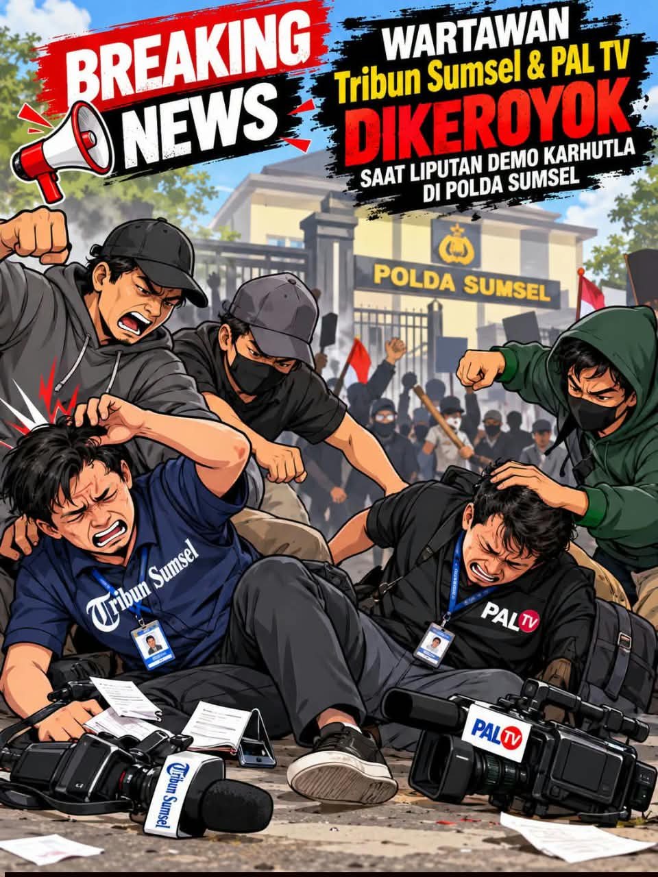 Dua Wartawan Tribun Sumsel dan PAL TV Diduga Dikeroyok Saat Liputan Demo Karhutla di Polda Sumsel